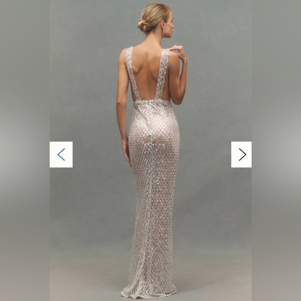 NWOT BRONX AND BANCO Liora Bridal Gown , Elegant Silver Evening Gown with Bow - Picture 5 of 16